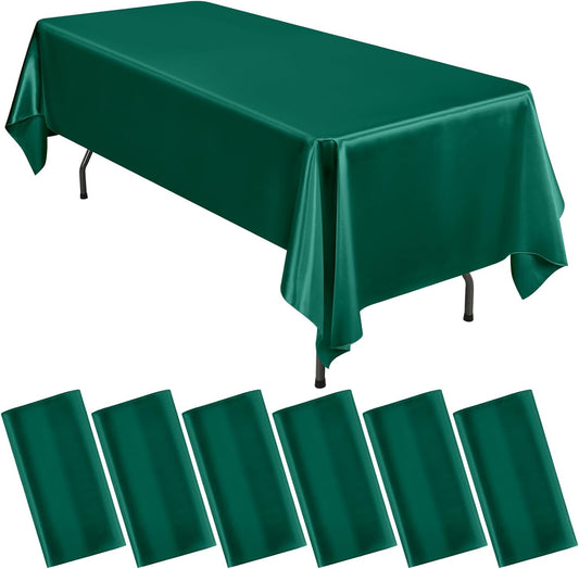 6 Packs Satin Tablecloth 57 x 108 Inch Dark Green Rectangular Table Cloth Silk Tablecloth Smooth Fabric Overlay Satin Table Cover Decoration for Wedding Party Banquet Events