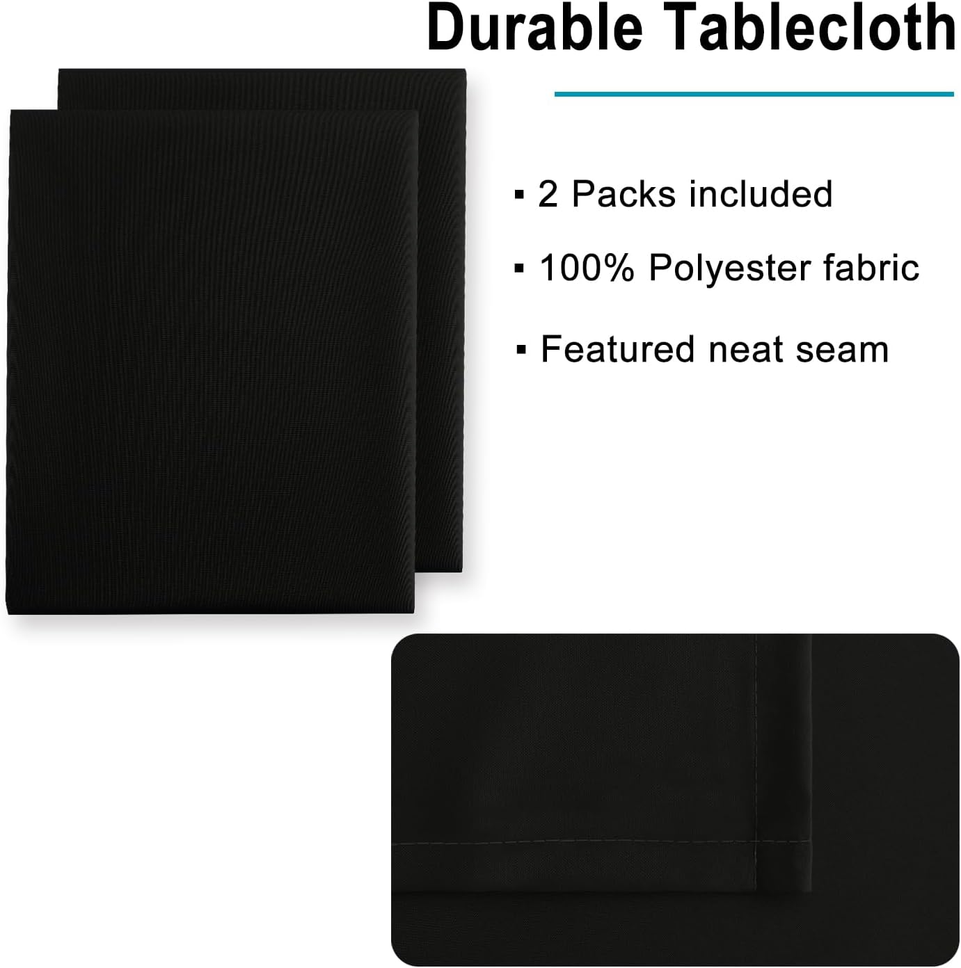 Hiasan 2 Pieces Black Tablecloth Rectangle - Waterproof and Wrinklr Resistant Washable Polyester Fabric Table Cloth for Dining Room and Outdoor Use, 60 x 84 Inch