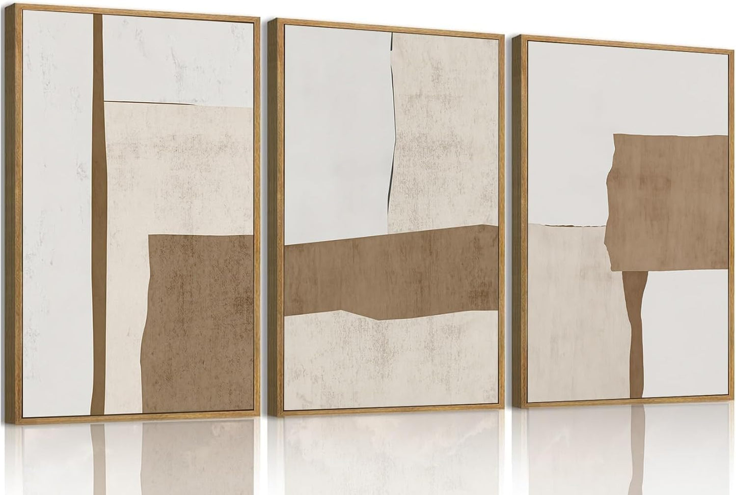 myusuar 3 Piece Large Modern Abstract Canvas Framed Wall Art For Living Room, Brown And Beige Block Minimalist Wall Art Decor Posters Prints For Bedroom Office, 12x16in