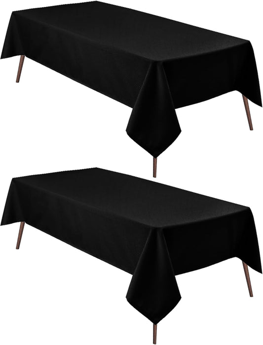 Hiasan 2 Pieces Black Tablecloth Rectangle - Waterproof and Wrinklr Resistant Washable Polyester Fabric Table Cloth for Dining Room and Outdoor Use, 60 x 120 Inch