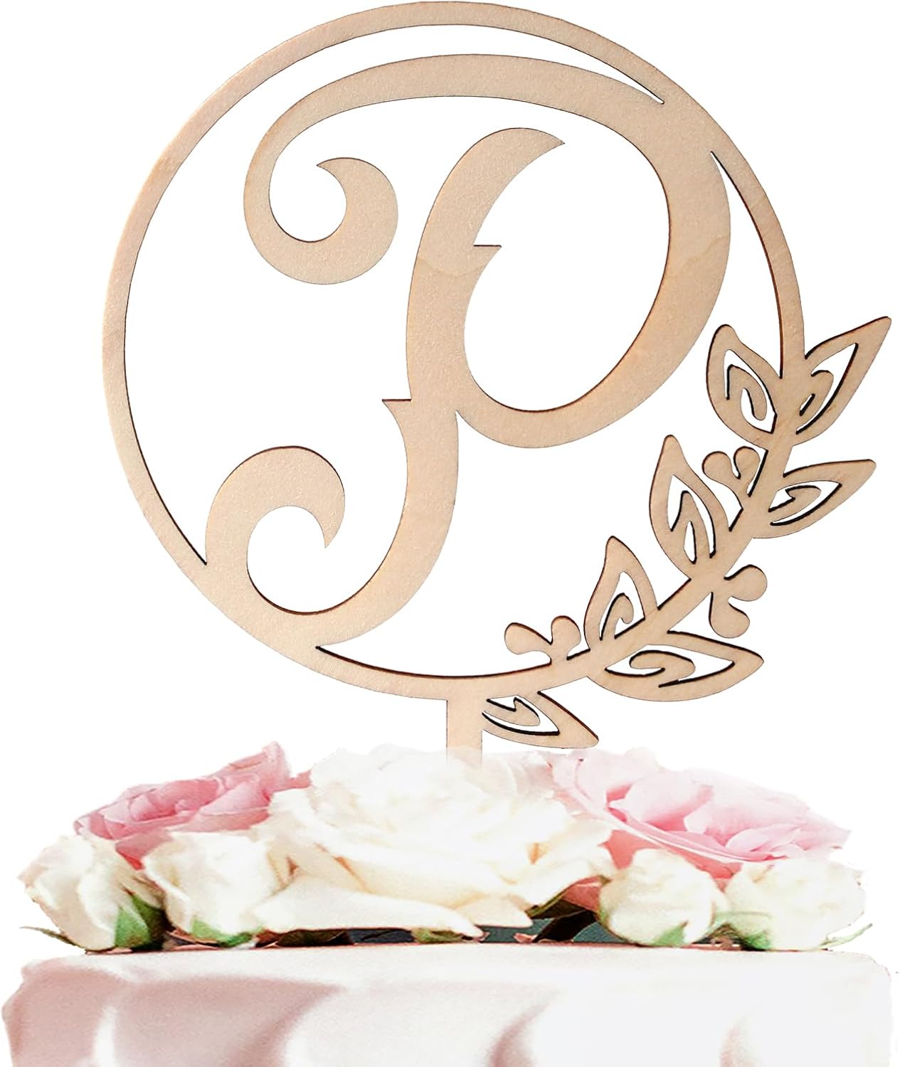 LINGTEER Personalized Inital Letter P Wooden Cake Topper Perfect for Birthday Rustic Wedding Anniversary Party Keepsake Decoration