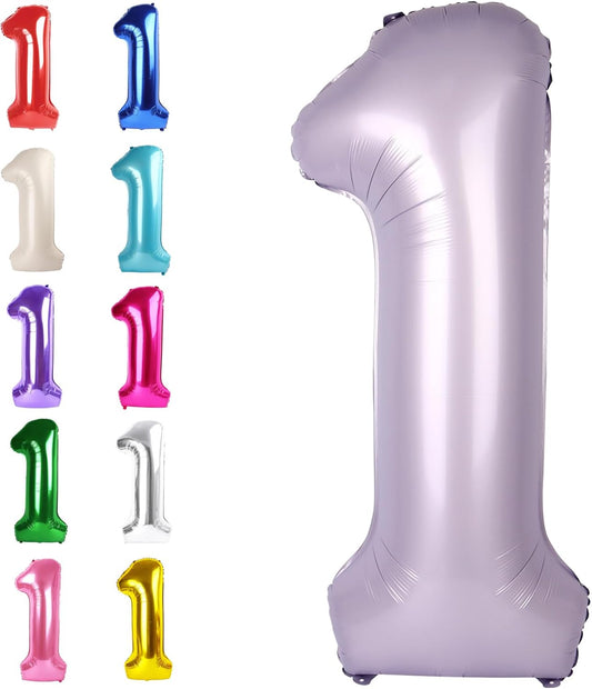 Lilac Number 1 Balloon 40 inch, Number 1 Birthday Balloons for Boy Girl, Lavender Foil One Balloon for 1st 10 11 12 16 18 Birthday Party, Anniversary Celebration Numbers Decorations