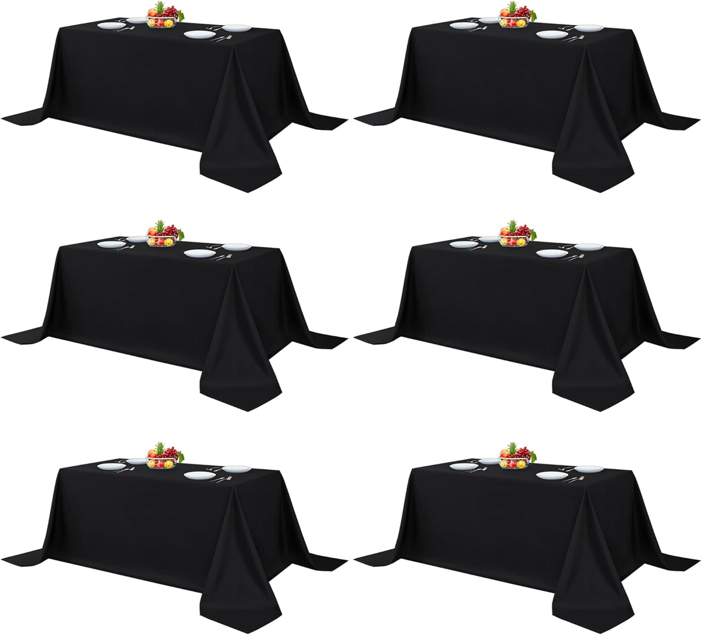 Fitable Black Tableclothes for Rectangle Tables, 6 Pack - 90 x 156 Inch - Reusable and Elegant Tablecloths, Polyester Fabric Table Covers for Wedding, Party, Banquet, Formal Events