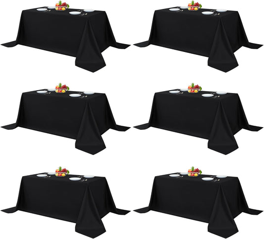 Fitable Black Tableclothes for Rectangle Tables, 6 Pack - 90 x 156 Inch - Reusable and Elegant Tablecloths, Polyester Fabric Table Covers for Wedding, Party, Banquet, Formal Events
