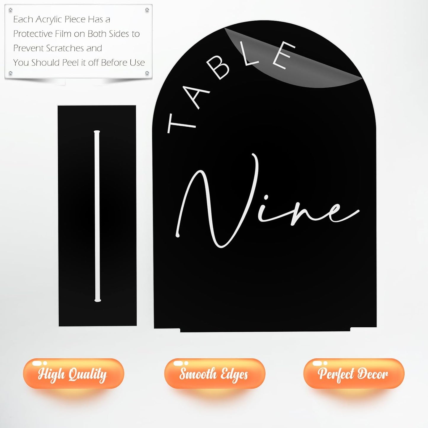 Black Arch Wedding Table Numbers with Stands 1-15, 5x7 Inch Black Acrylic Arch Sign with Holder, Arched Acrylic Table Numbers for Wedding Reception (1-15, 5"x7")