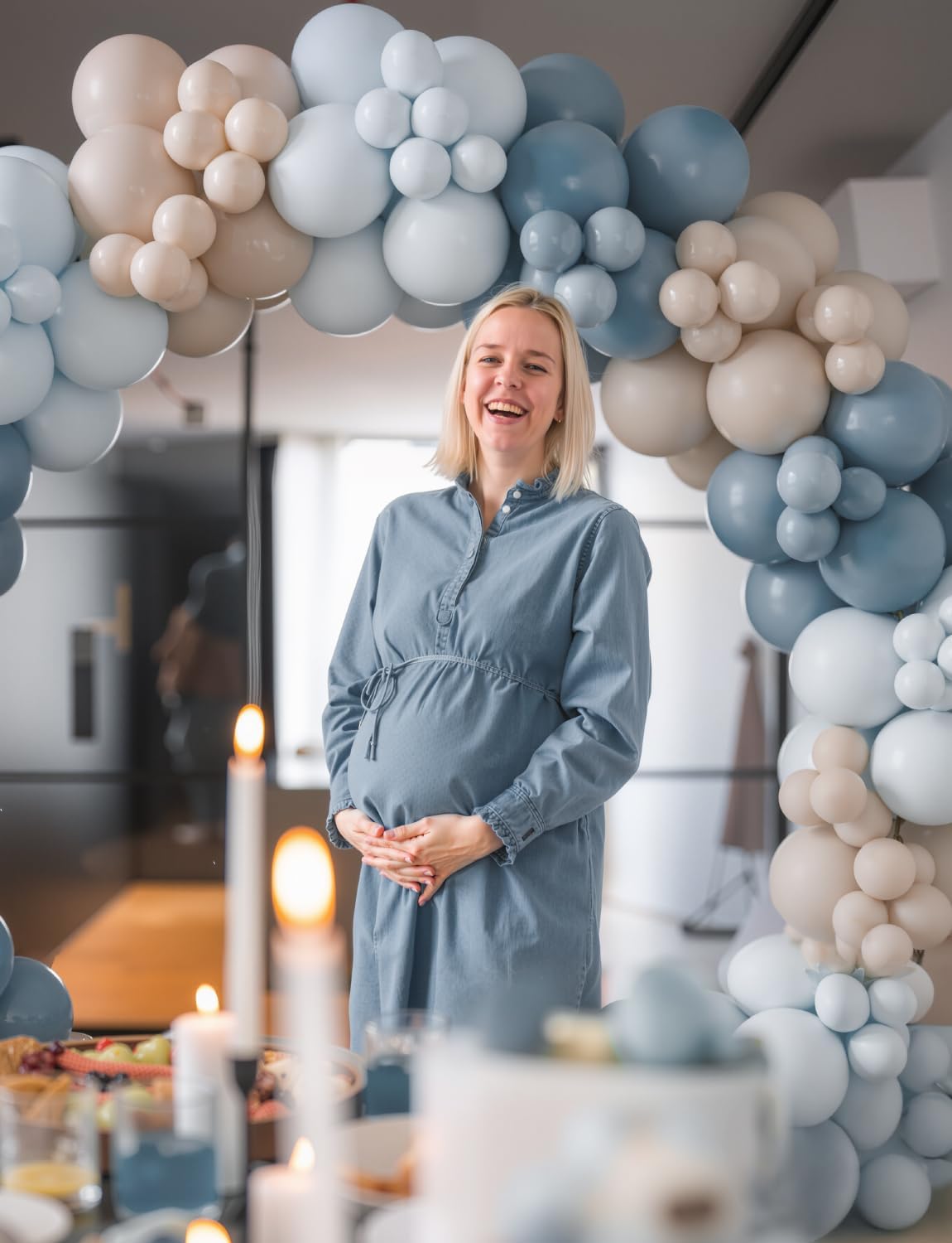 Dusty Blue and Gold Balloons - 12 Inch Dusty Blue Balloons Metallic Gold Sand White Latex Balloon Baby Shower Balloon for Girls Gender Reveal Birthday Party Supplies, Boy Baby Shower Decoration