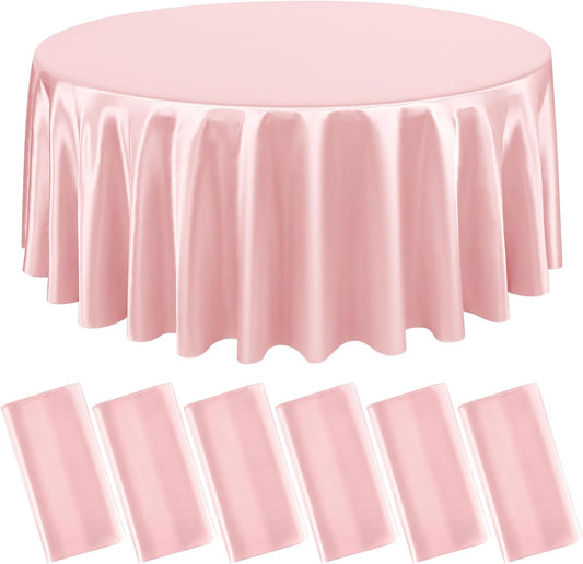 6 Packs Satin Tablecloth 120 Inch Rose Gold Round Table Cloth Silk Tablecloth Smooth Fabric Overlay Satin Table Cover Decoration for Wedding Party Banquet Events