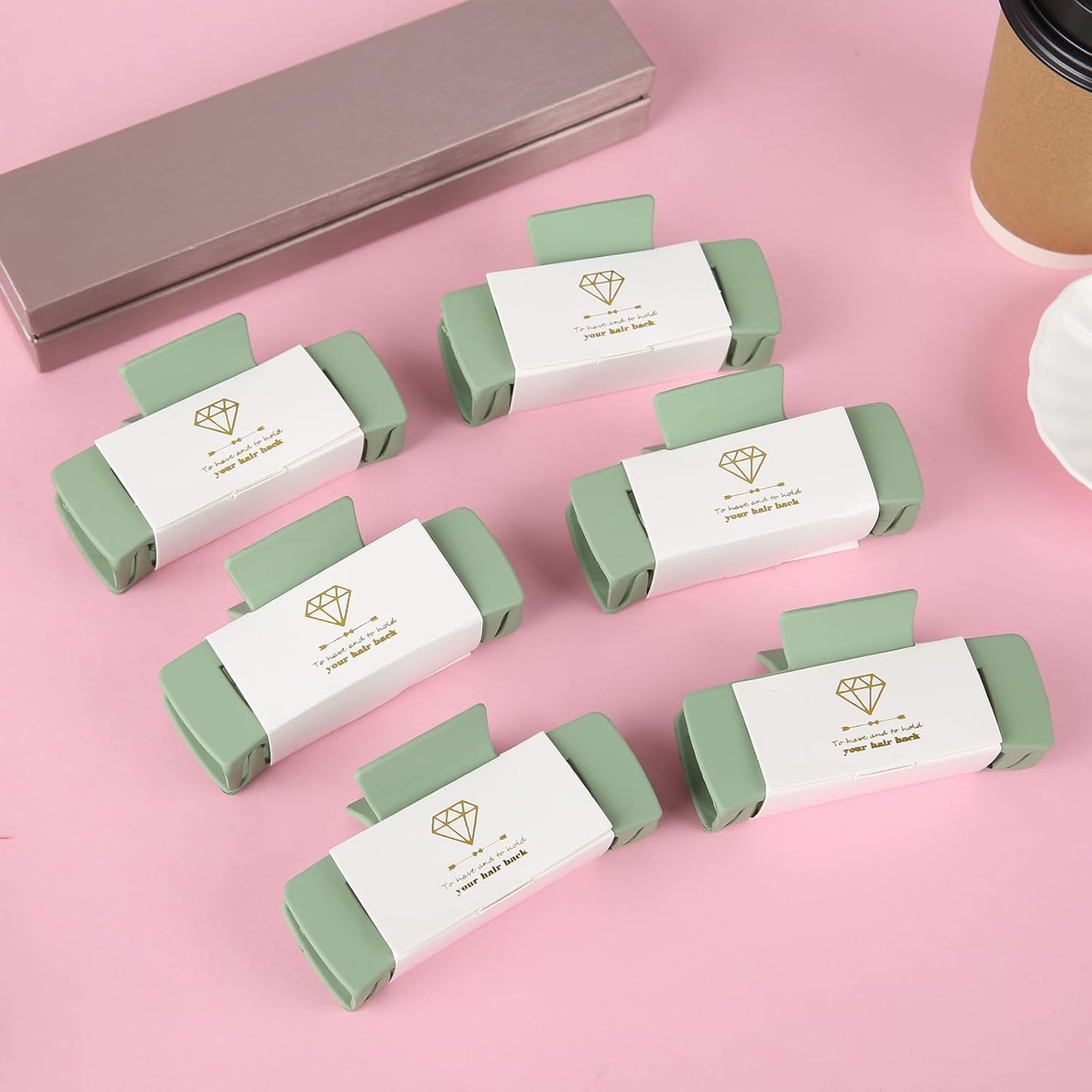 16pcs Bridesmaid Proposal Gifts 4.1inch square Matte Bachelorette Claw Clips Sunglasses set of 12 Girls Trendy Cute Hair Clips for Wedding Party Favors(16pcs White&Sage Green)