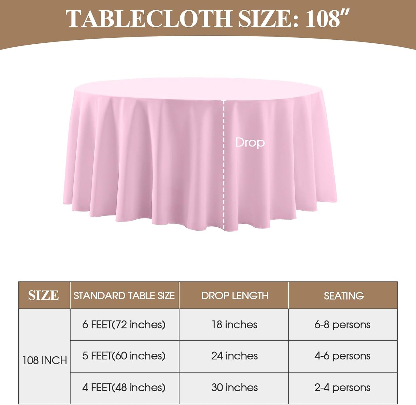 Round Tablecloth 2 Pack 108 Inch Pink Tablecloths Washable Decorative Linen Polyester Table Clothes Cover for Dining Table Banquets Buffet Parties and Wedding