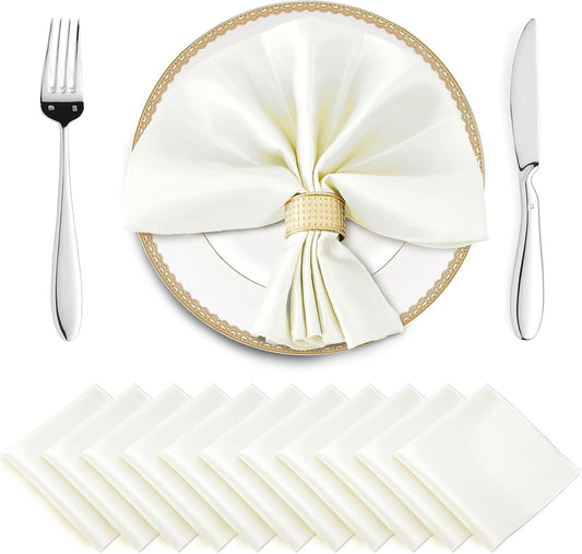 Horbaunal 16 Pack Ivory Satin Napkins 17 x 17 Inch, Square Silky Cloth Napkins, Soft Table Napkins for Weddings Banquets Parties