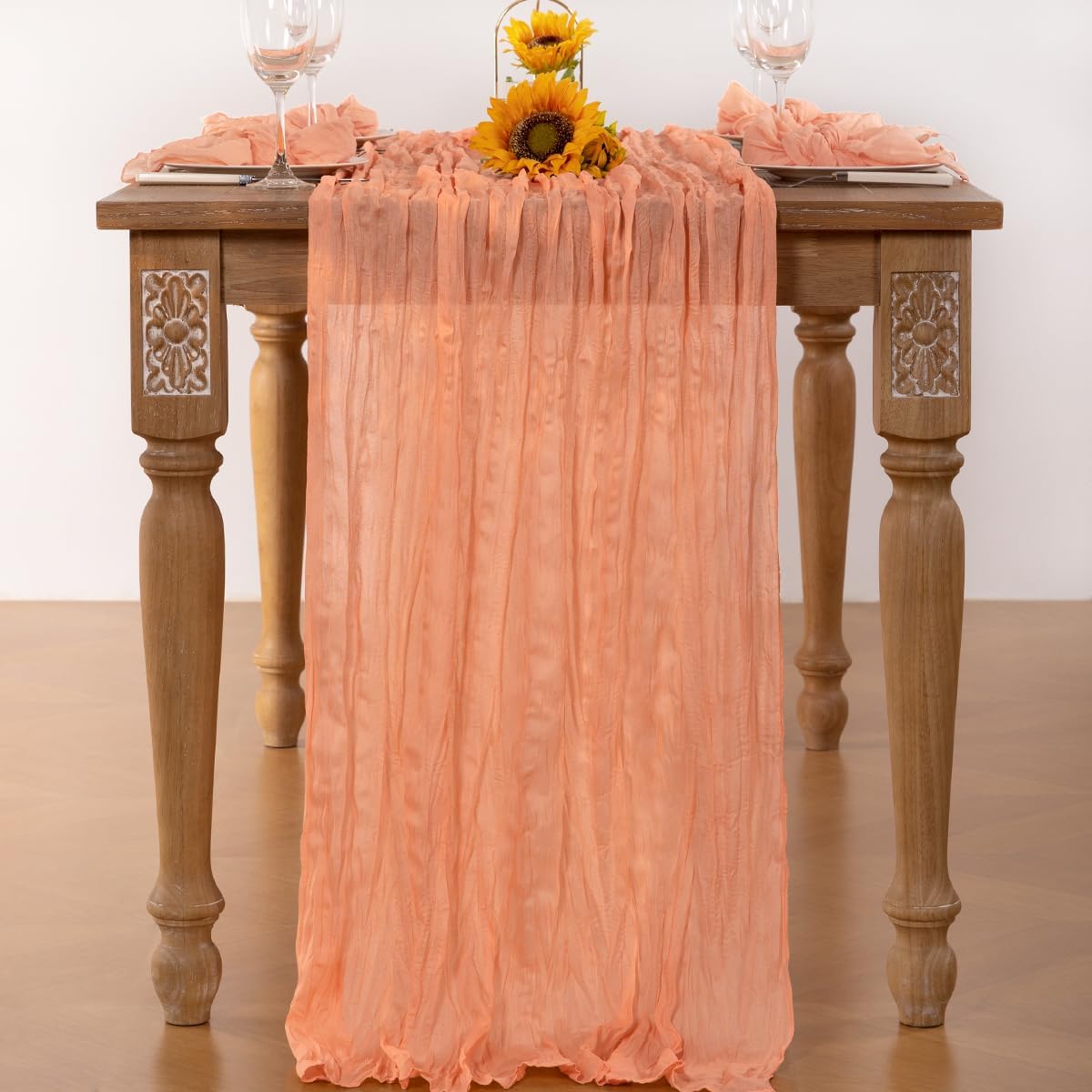 Peach Cheesecloth Table Runner 6 Pack Fall Table Runners Boho Gauze 120 Inches Cheese Cloth Fall Table Decorations for Sweet Little Peach Baby Shower Decor Wedding Bridal Thanksgiving Party