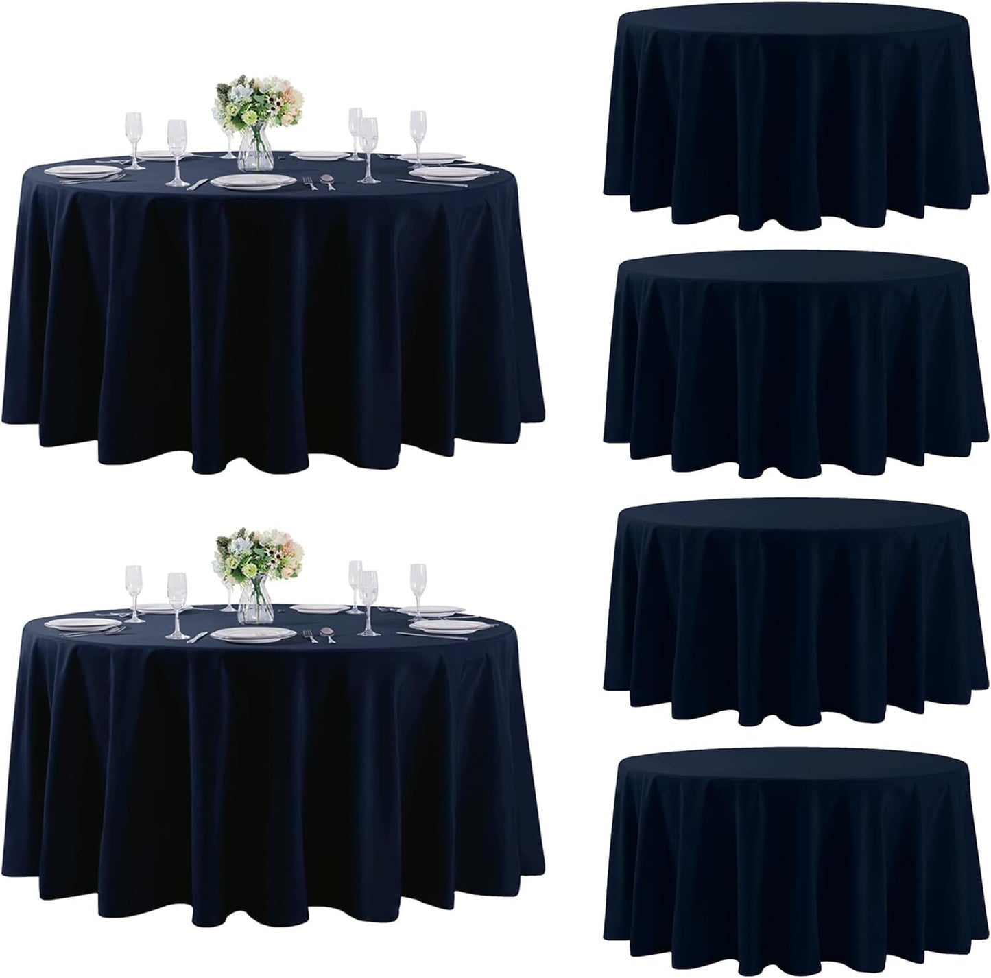 Fokitut 6 Pack Round Tablecloth, 120 Inch, Stain Resistant and Wrinkle Polyester Table Cloth, Fabric Table Cover for Kitchen Dining, Wedding, Party, Holiday Dinner-Navy