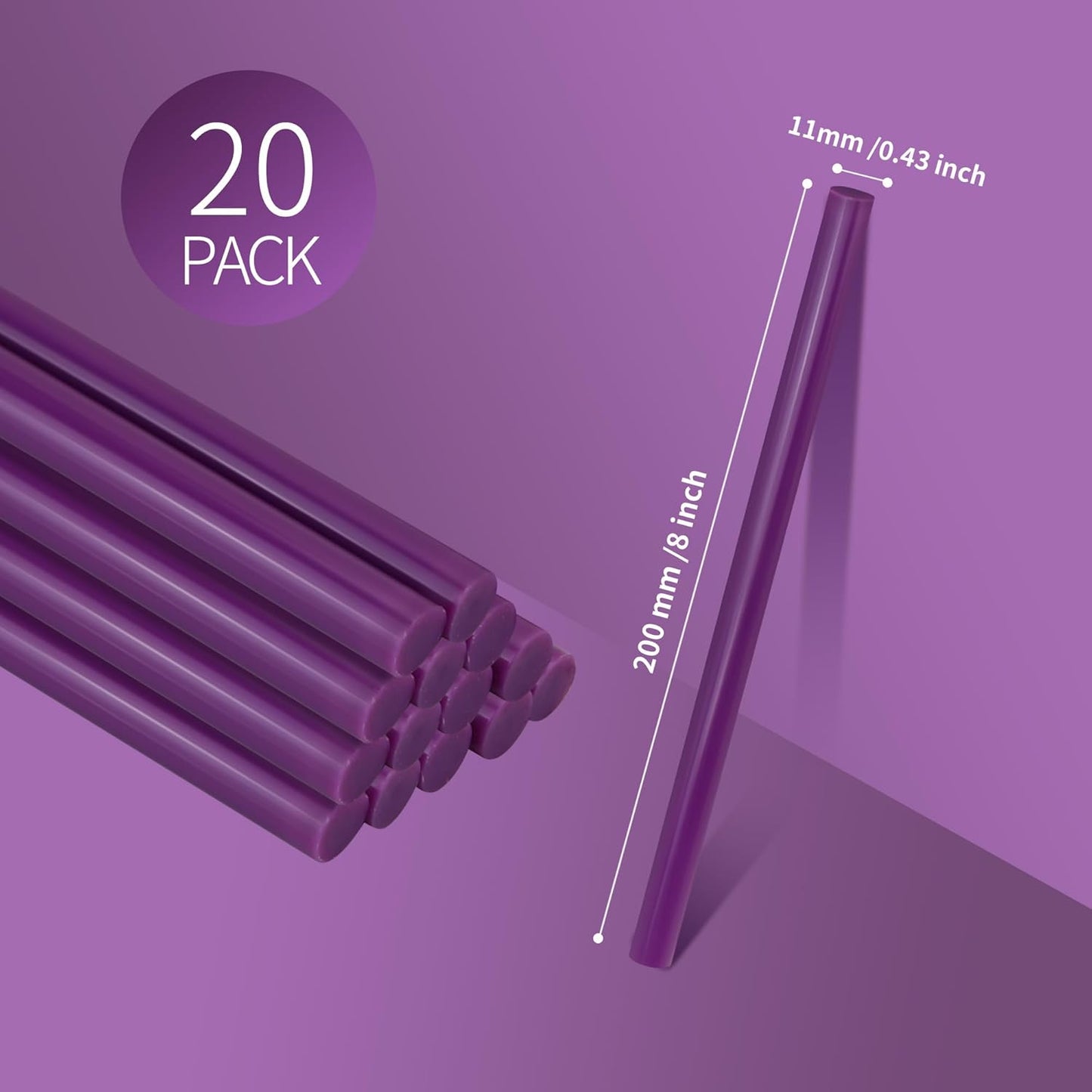 MATUFF Purple Hot Glue Sticks Full Size 0.43” Dia x 8” Long, 20 pcs Hot melt Adhesive Glue Sticks, All-Purpose Colored Glue Gun Sticks for DIY Purple Crafting Arts and Wedding Cards, Sealing (Mauve)