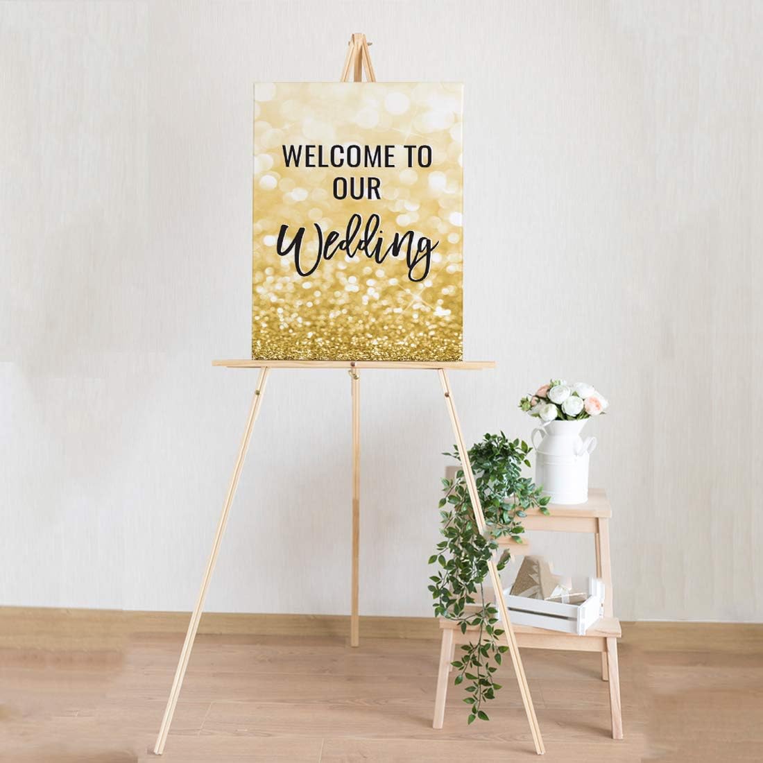 Andaz Press Extra Large Wedding Easel Board Party Sign, 12x18-inch, Glitzy Faux Gold Glitter, Welcome to Our Wedding, 1-Pack