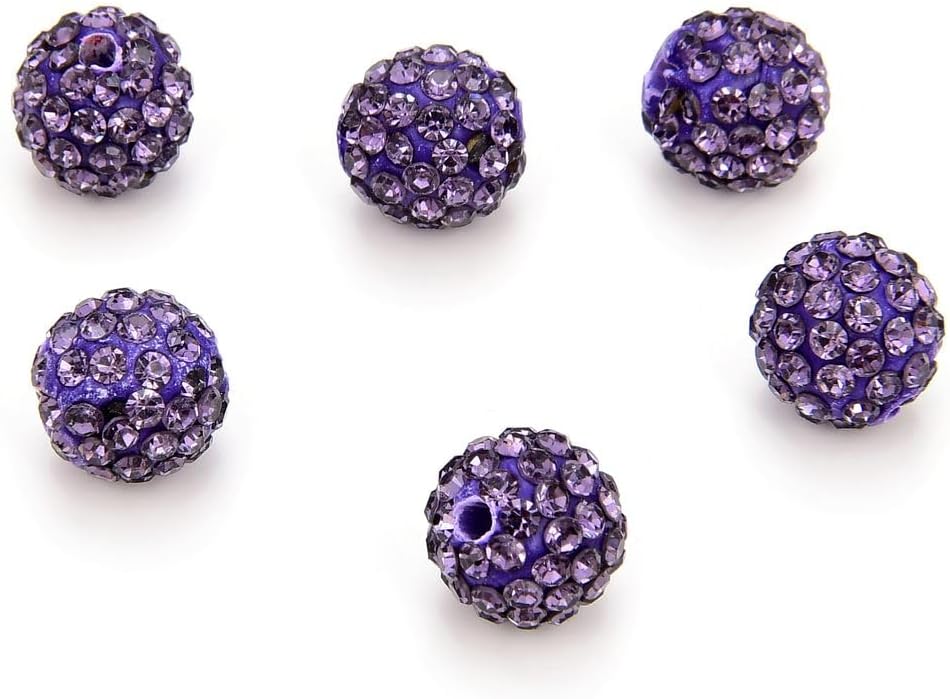 50pcs Adabele Grade A Suncatcher Crystal Rhinestone Pave Loose Beads 12mm Tanzanite Purple Polymer Clay Disco Ball Spacers Compatible with Shamballa All Craft Jewelry Making DB12-26