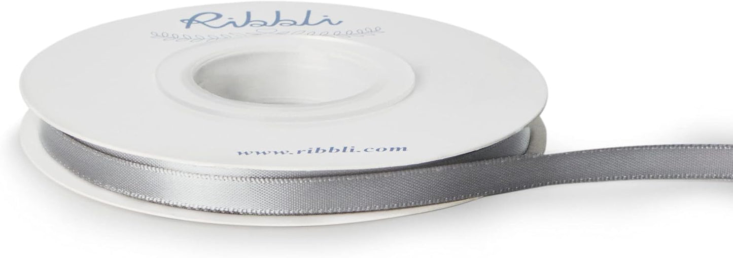 Ribbli Double Faced Silver Satin Ribbon,1/4” x Continuous 25 Yards,Use for Bows Bouquet,Gift Wrapping,Floral Arrangement