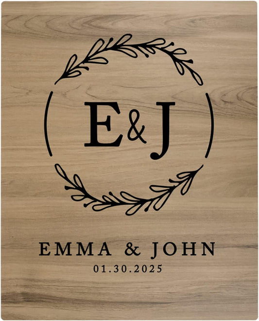 Andaz Press Large Wooden Welcome Sign for Wedding Rustic Welcome Sign 16" x 20" Custom Monogram & Date Laurel Wreath Wedding Signage English Oak MDF Wood Finish Wedding Reception Indoor Outdoor Signs