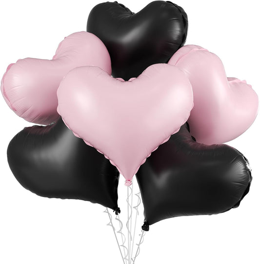 Pink Black Heart Balloons,24Inch Large Pink Black Heart Foil Balloons for Valentine's Day Birthday Wedding Baby Shower Anniversary Decorations
