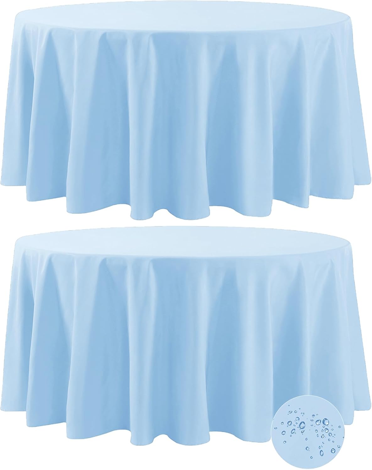 Fokitut 2 Pack Waterproof Round Tablecloth, 132 Inch, Stain Resistant and Wrinkle Polyester Table Cloth, Fabric Table Cover for Kitchen Dining, Wedding, Party, Holiday Dinner-Blue Mist