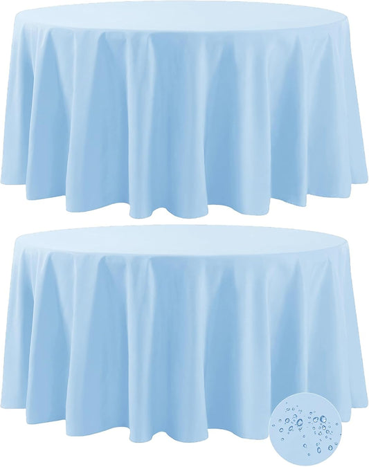 Fokitut 2 Pack Waterproof Round Tablecloth, 108 Inch, Stain Resistant and Wrinkle Polyester Table Cloth, Fabric Table Cover for Kitchen Dining, Wedding, Party, Holiday Dinner-Blue Mist