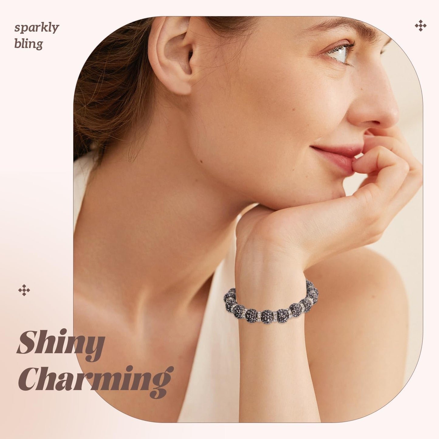 200pcs 10mm Rhinestone Beads for Jewelry Making, Hematite Shiny Round Disco Ball Beads Bulk, Sparkle Crystal Clay Christmas for Bracelet Baseball Necklace Earring Crafting and DIY