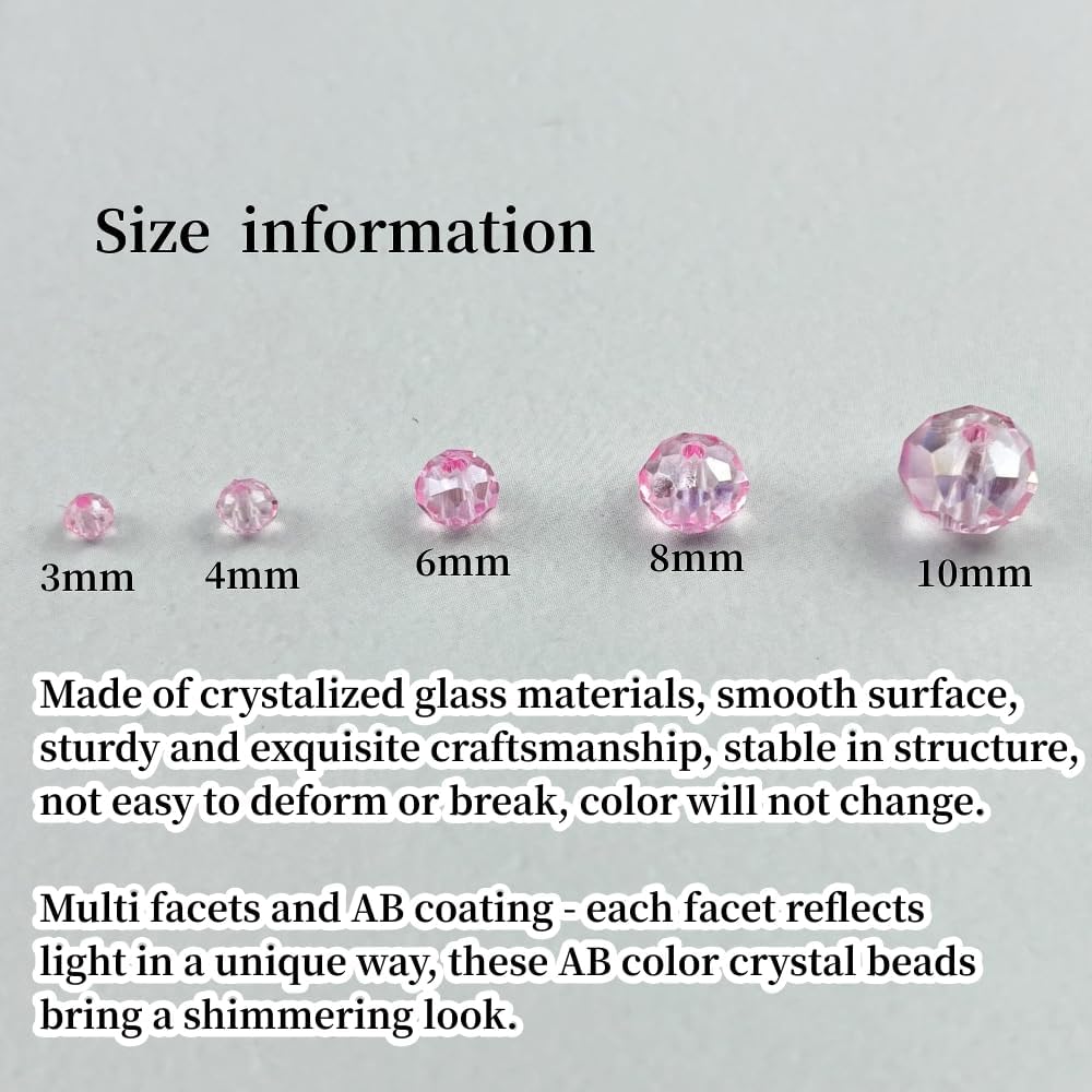 500pcs 3mm Crystal Glass Beads for Crafts Faceted Rondelle Glass Beads for Jewelry Making Crystal Spacer Beads for Necklaces Bracelets Earrings DIY Craft(Pink AB)