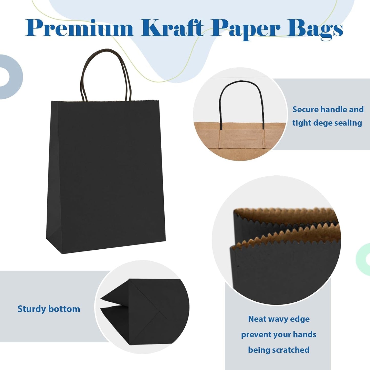 GSSUSA 400 Pack 8x4.25x10'' Paper Bags with Handles Bulk, Black Kraft Paper Gift Bags for Small Business, Sturdy Grocery Retail Shopping Bag, Birthday Party Favor Bag, Craft