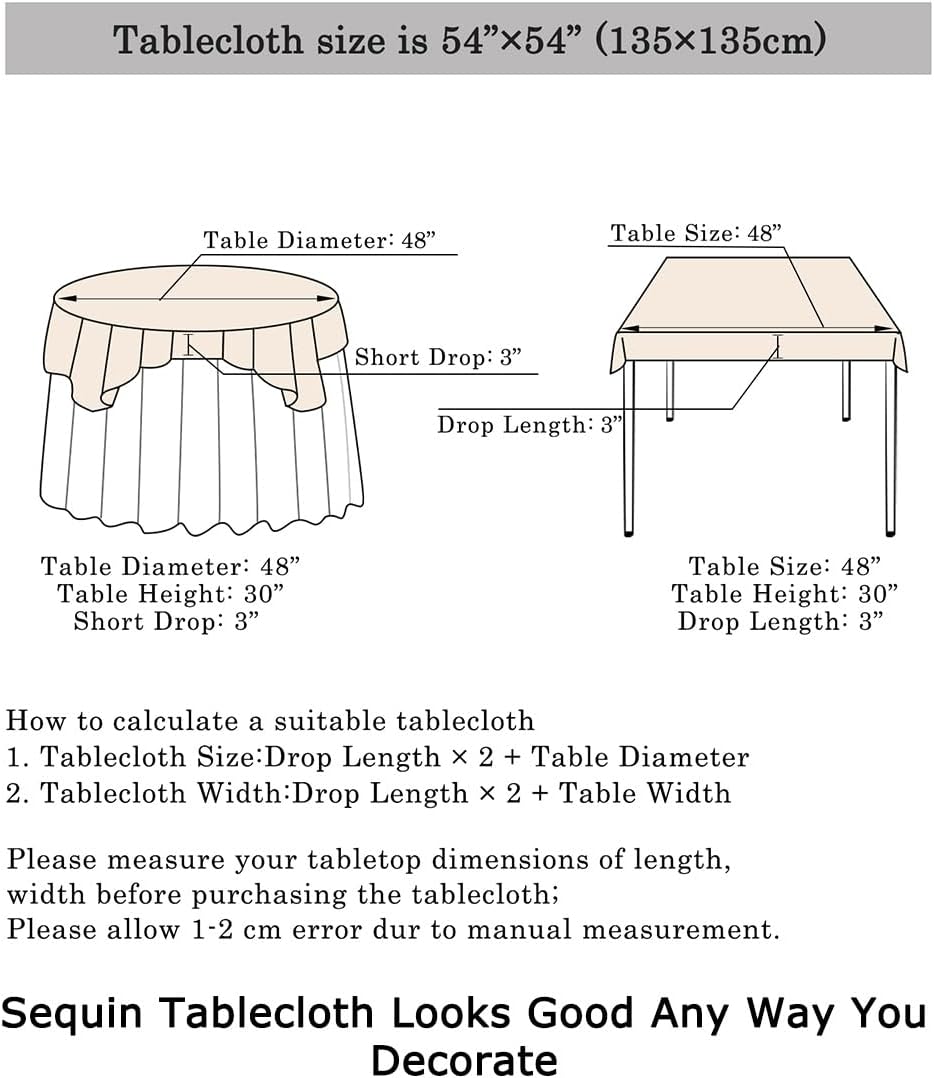 ShinyBeauty Sequin Tablecloth Square Black 54''x54'' - Glitter Table Overlay for Dinning, Party, Event Decoration - Birthday Table Cloth