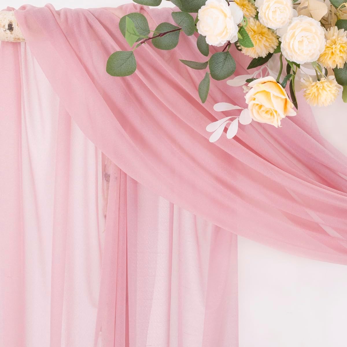 Socomi Wedding Arch Draping Fabric 29" x 20Ft 4 Panels Dusty Rose Sheer Outdoor Curtain Drapes Extra Long for Bridal Baby Shower Ceremony Birthday Party Decor