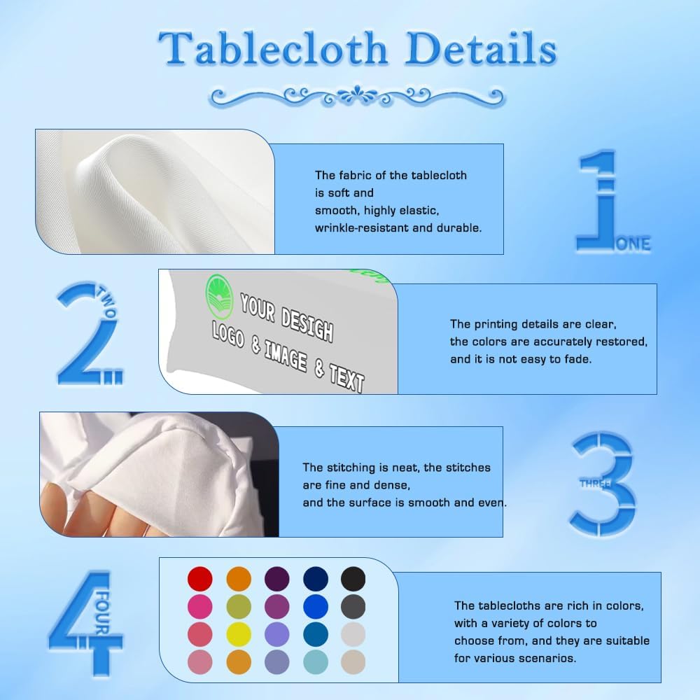 Custom Table Cloth with Business Logo 4FT 5FT 6 FT 8 FT Spandex Customized Table Cover Stretch for Tradeshow Events Birthday Wedding Anniversary Mantel Personalized Table Cloth (6FT)