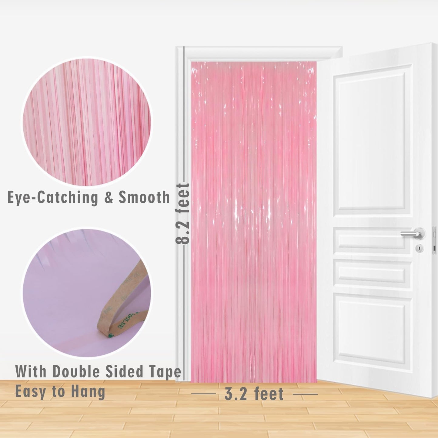 GOER 3.2 ft x 8.2 ft Metallic Tinsel Foil Fringe Curtains Party Photo Backdrop Party Streamers for Birthday,Graduation,New Year Eve Decorations Wedding Decor(5 Packs,Candy Pink)