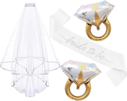 4PCS Bride To Be Sash and Veil, Blue Sash and Bachelorette Veils Accessories for Bridal Shower Engagement Wedding