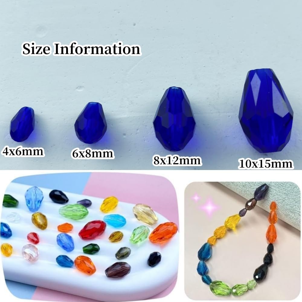 50pcs 10x15mm Teardrop Crystal Glass Beads Vertical Hole Faceted Glass Teardrop Spacer Beads for Bracelets Necklace Earring DIY Jewelry Making Craft(Sapphire Blue)