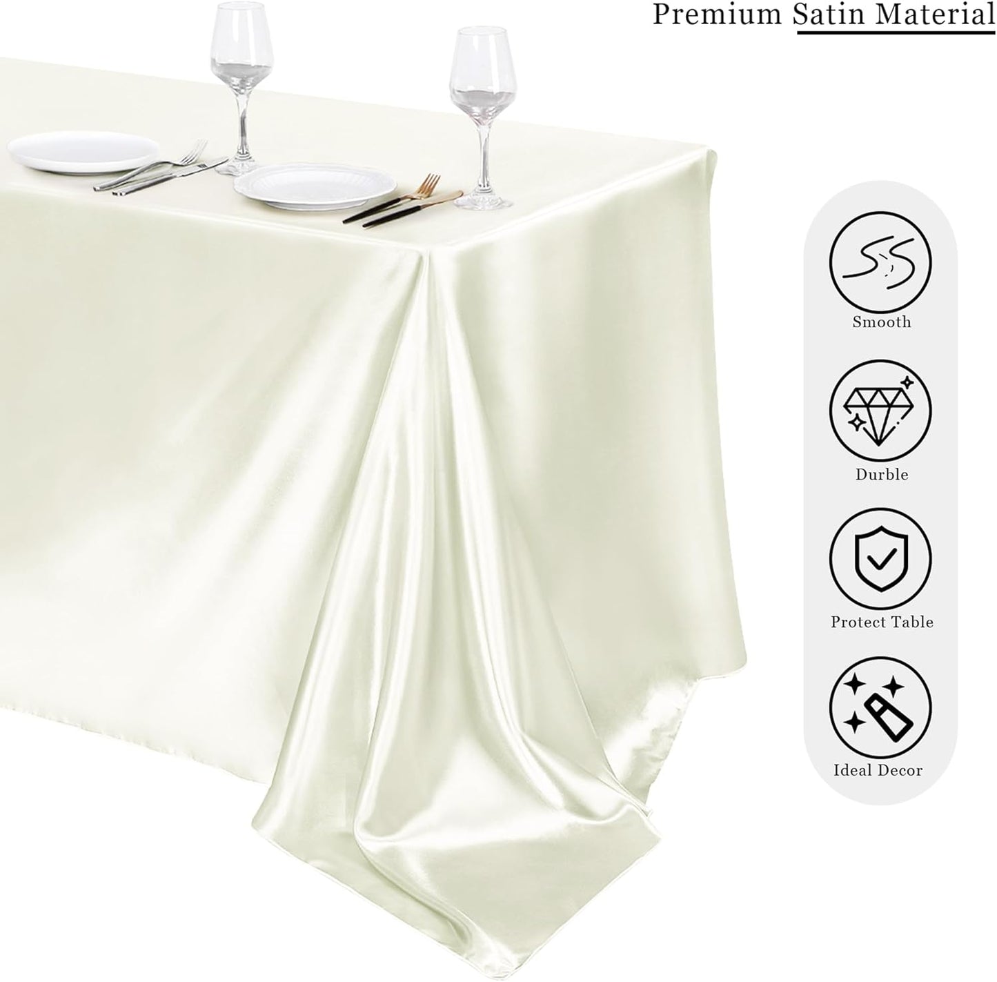 TURSTIN 1 Pack Ivory Satin Tablecloth 102 x 58 Inch Overlay Satin Table Cover Rectangle Bright Silk Tablecloth Smooth Fabric Table Decoration for Wedding Banquet Party Events