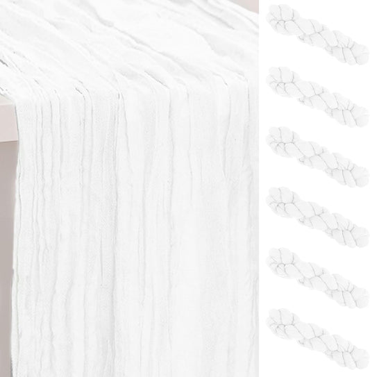 6 Pack White Cheesecloth Table Runner 35x120 Inch 10Ft Rustic Gauze Cheese Cloth Thanksgiving Table Runner Sheer Cheesecloth Table Runners for Wedding Party Bridal Shower Decoration