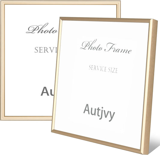 6x6 Picture Frame Set of 2, Brass Modern Thin Aluminum Metal Square Photo Frame with HD Glass, Display for Tabletop and Wall, 2 Pack