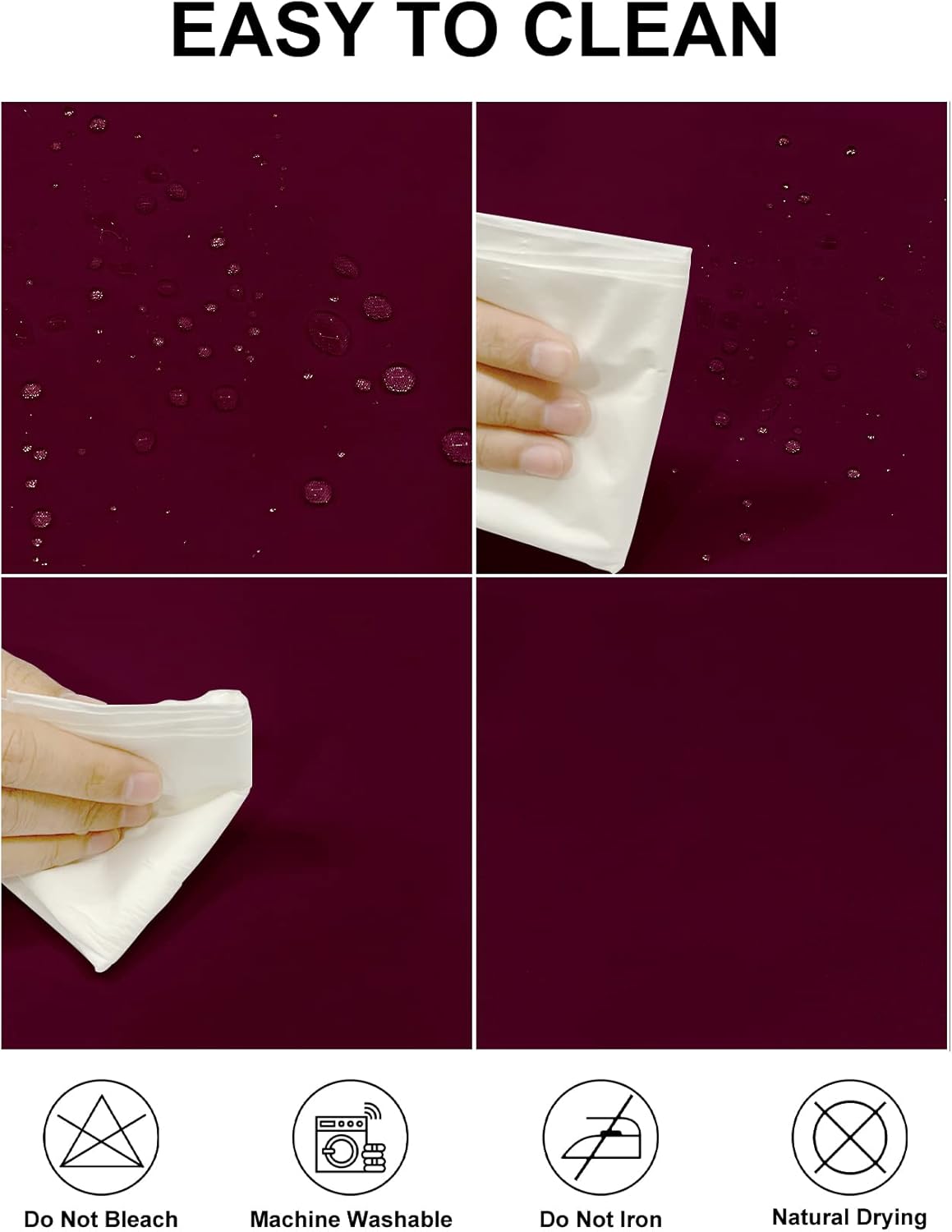 Fokitut 2 Pack Waterproof Rectangle Tablecloth, 90x132 Inch,Stain Resistant and Wrinkle Polyester Table Cloth, Fabric Table Cover for Kitchen Dining, Wedding, Party, Holiday Dinner-Burgundy