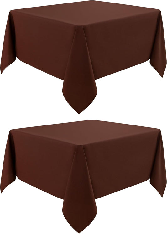 2 Pack Square Table Cloth 52X52 Inch Chocolate Washable Fabric Tablecloth Polyester Solid Dining Table Cover for Birthday Party Dinner Holiday Outdoor Indoor