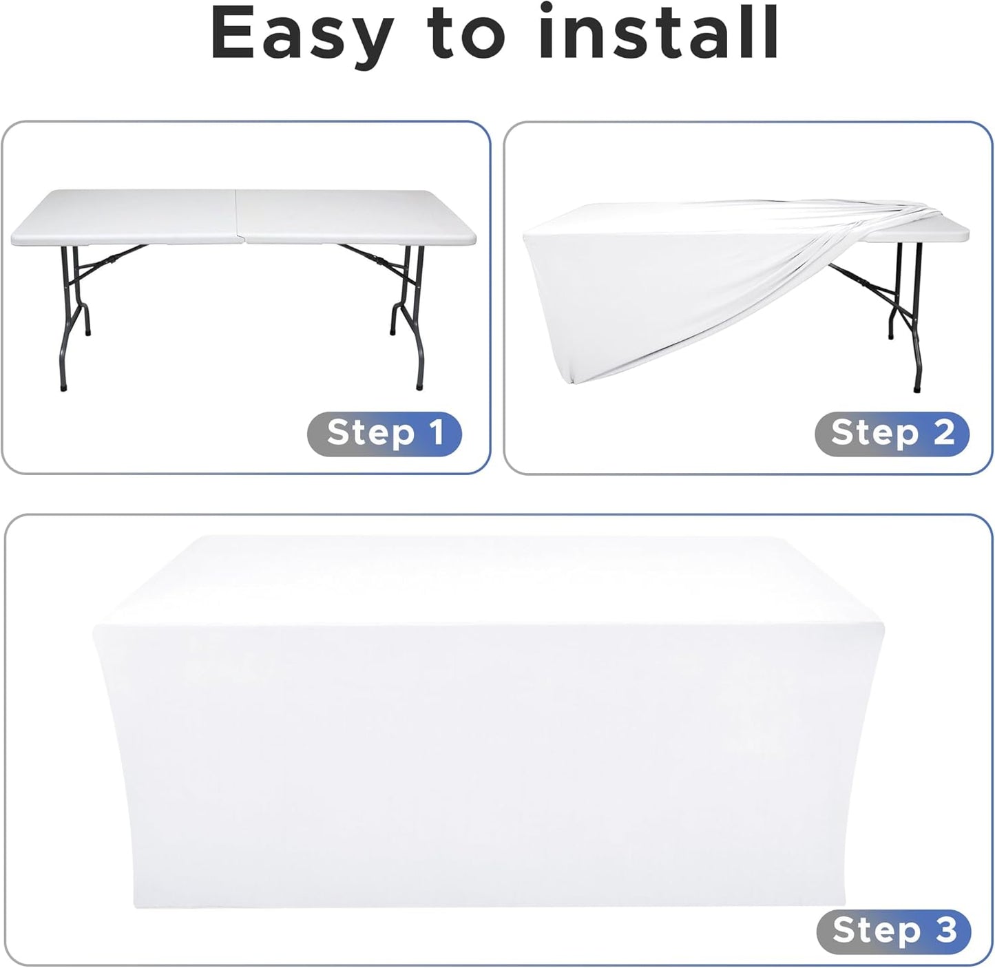 Nasitos White Fitted Table Covers for 5 Foot Tables - 60 x 30 Inch - 2 Pack Stretch Spandex Rectangle Table Clothes, Fabric Tablecloths for Parties, Trade Show, Craft Show, Birthday