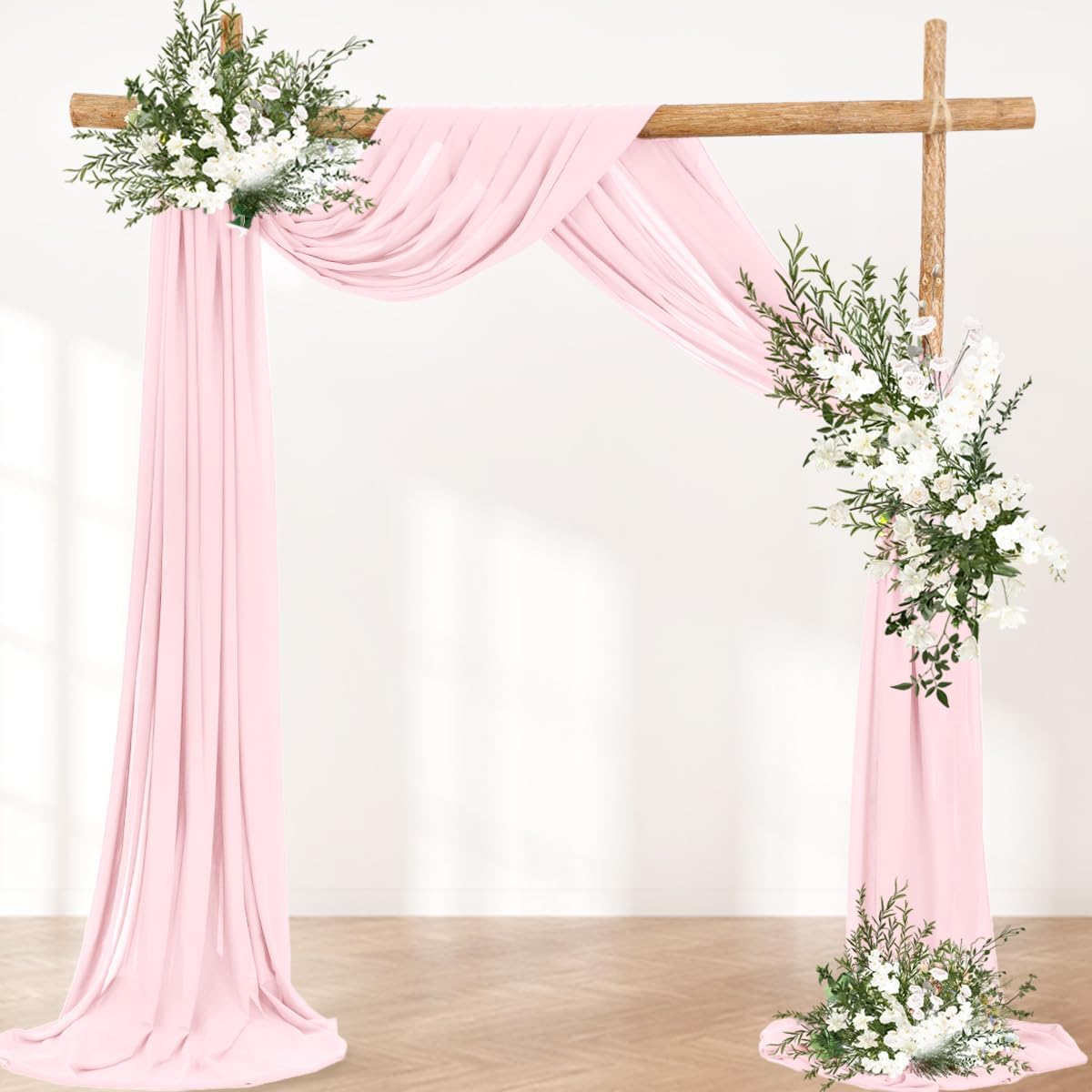 Wedding Arch Draping Fabric 2 Panels 30'' x 18FT Blushing Pink Sheer Chiffon Arch Drapery for Photo Booth Bridal Shower Baby Shower Church Decor Newborn Photography Christening Outdoor Party