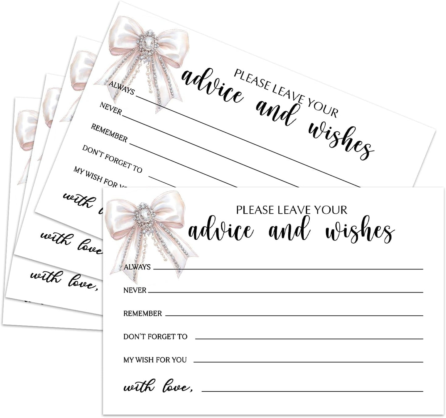 25 Advice and Wishes Cards, White Bow Fill-In Advice Cards for Bridal Shower Wedding Birthday Party Baby Shower Graduation Party, Well Wishes Card for Mr & Mrs Adults, Party Supplies -03
