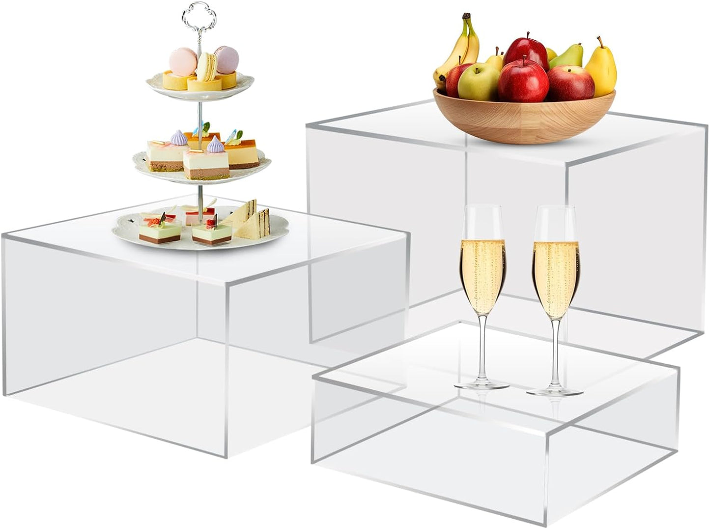3Pcs Clear Buffet Risers Acrylic Boxes Display Food Risers for Buffet Table Platter Parties Weddings Catering Dessert Collectibles Figures Show ( 6''x7''x8'')