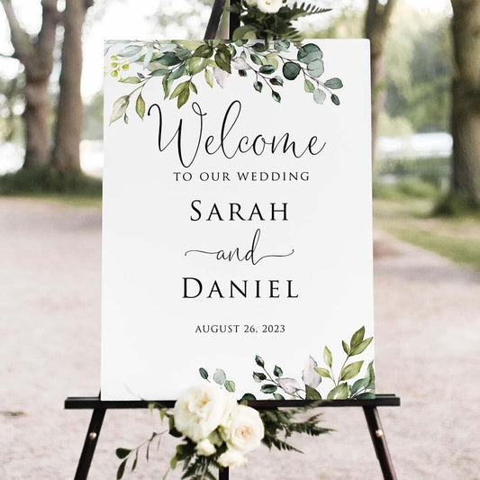 Greenery Wedding Welcome Sign, Eucalyptus Wedding Sign, Botanical Welcome Wedding Sign, Welcome to our Wedding Sign, Wedding Signs for Ceremony, Personalized Wedding Welcome Sign #11
