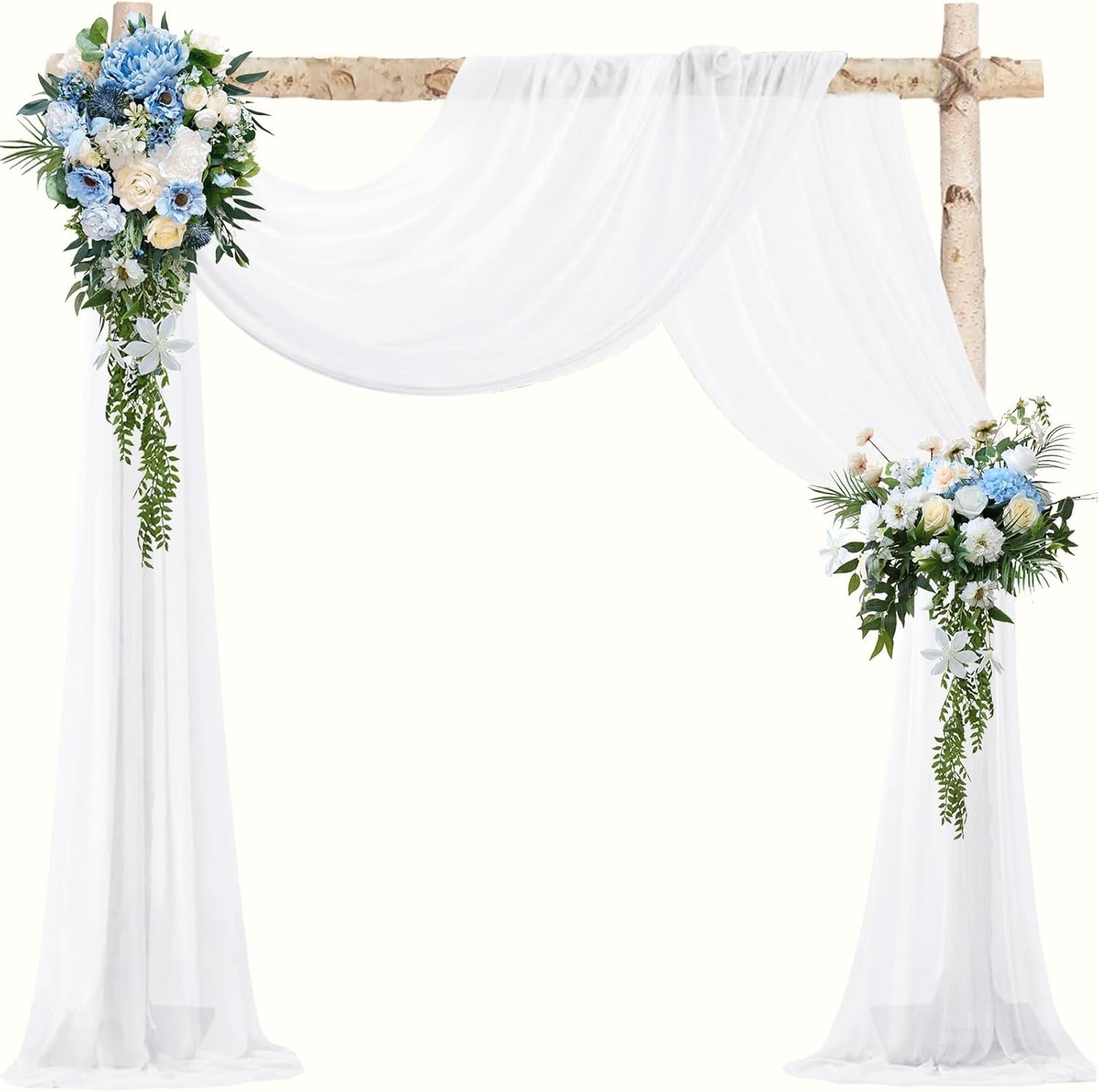 VOK White Wedding Arch Draping Fabric Chiffon Fabric, 29in x 18Ft Sheer Chiffon Outdoor Curtain for Wedding Ceremony Birthday Party Decoration (White,1 Panel)
