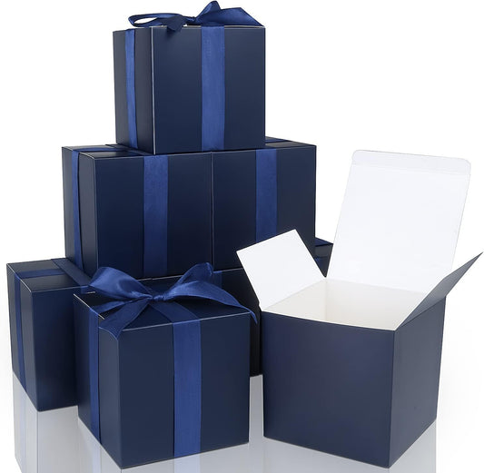 COTOPHER Small Gift Boxes 25 Pack 5x5x5 inches Blue Gift Boxes with Lids for Gifts, Crafting, Wedding Party Favor, Cupcake Boxes, Candy, Bridesmaids Proposal Box with Ribbons and Stickers