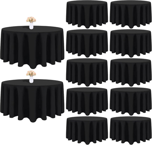 12 Pack Black Round Tablecloth 120 Inch Black Table Cloth Stain and Wrinkle Resistant Reusable and Washable Polyester Fabric Table Covers for Buffet Wedding Party and Banquet