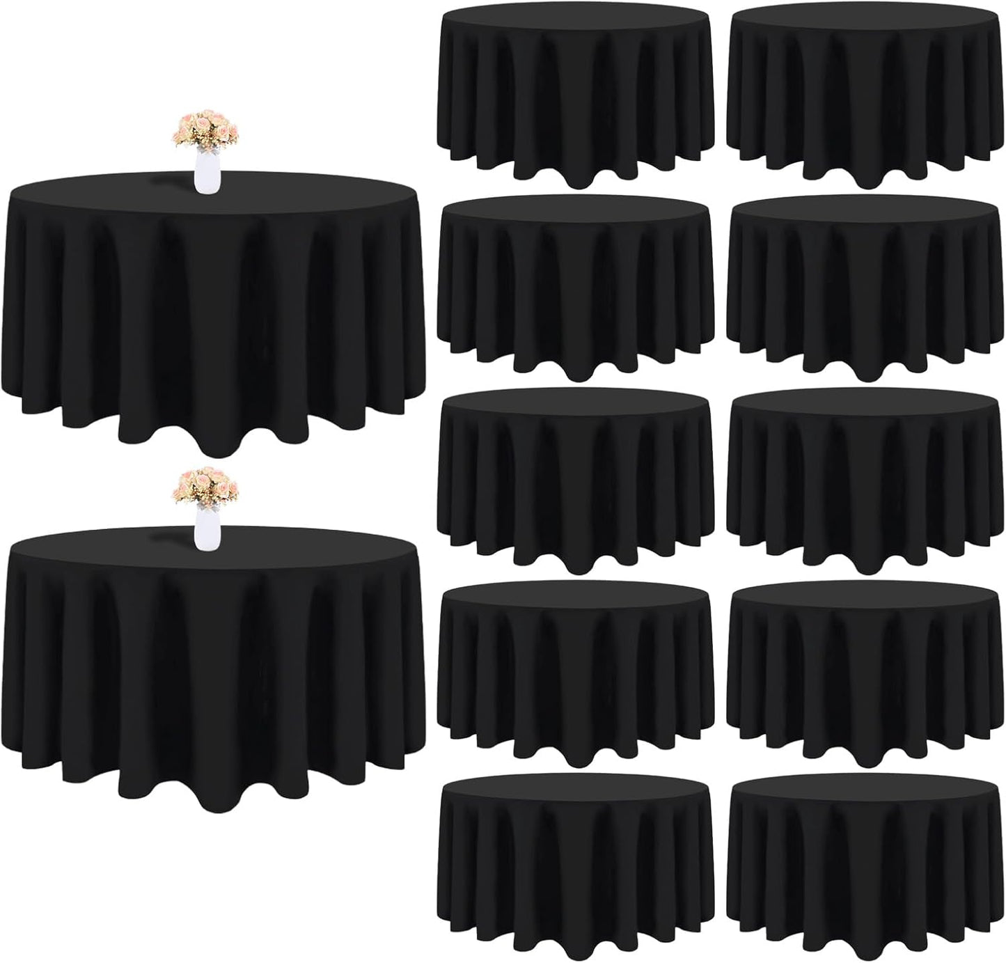 12 Pack Black Round Tablecloth 90 Inch Black Table Cloth Stain and Wrinkle Resistant Reusable and Washable Polyester Fabric Table Covers for Buffet Wedding Party and Banquet