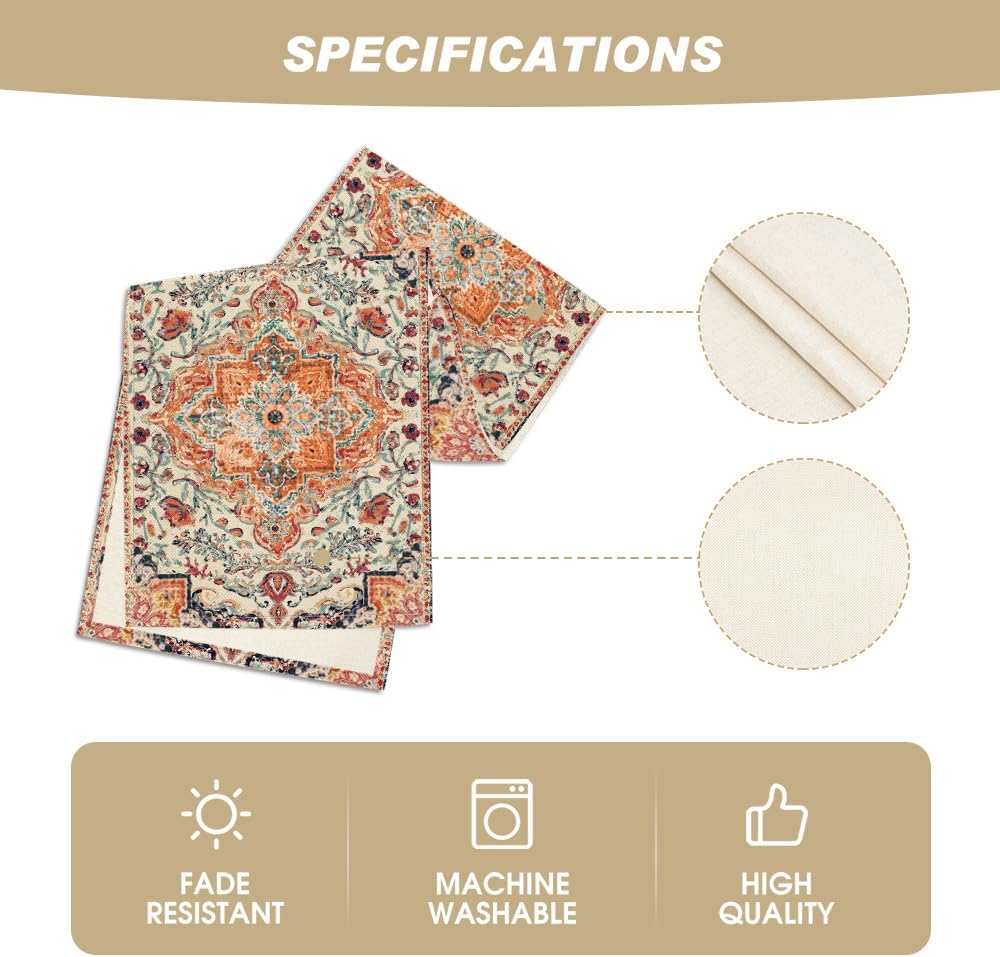 Artoid Mode Boho Bohemia Style Orange Table Runner, Country Rustic Farmhouse Magical Fall Kitchen Dining Table Decoration for Home Party Decor 13x108 Inch