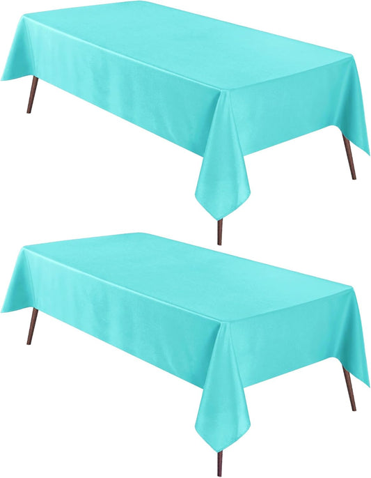 Hiasan 2 Pieces Solid Square Tablecloth - Waterproof and Spillproof Washable Polyester Fabric Table Cloth for Kitchen and Dining Room, Aqua, 60 x 60 Inch