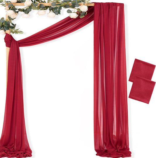 MLMC Red Wedding Arch Draping Fabric 2 Panels 29" x 20 FT Extra Long Gauze Drapes Sheer Backdrop Curtains 6.6 Yards Outdoor Drapery Panels for Wedding Baby Shower Party Ceiling Decoration